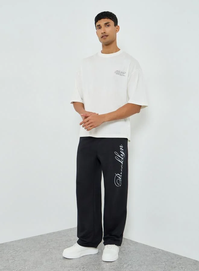 Men Black Brooklyn Slogan Joggers